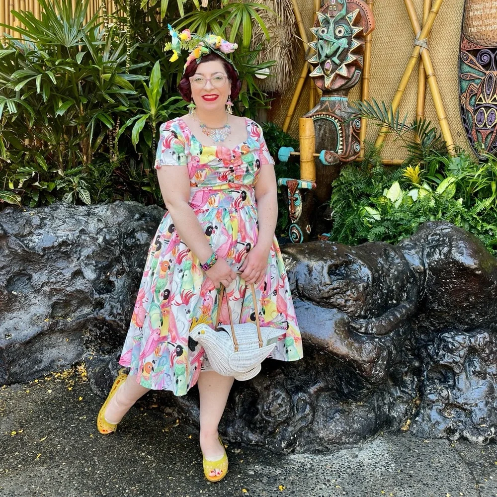 Unique vintage 2xl tropical bird swing dress - Picture 4 of 6